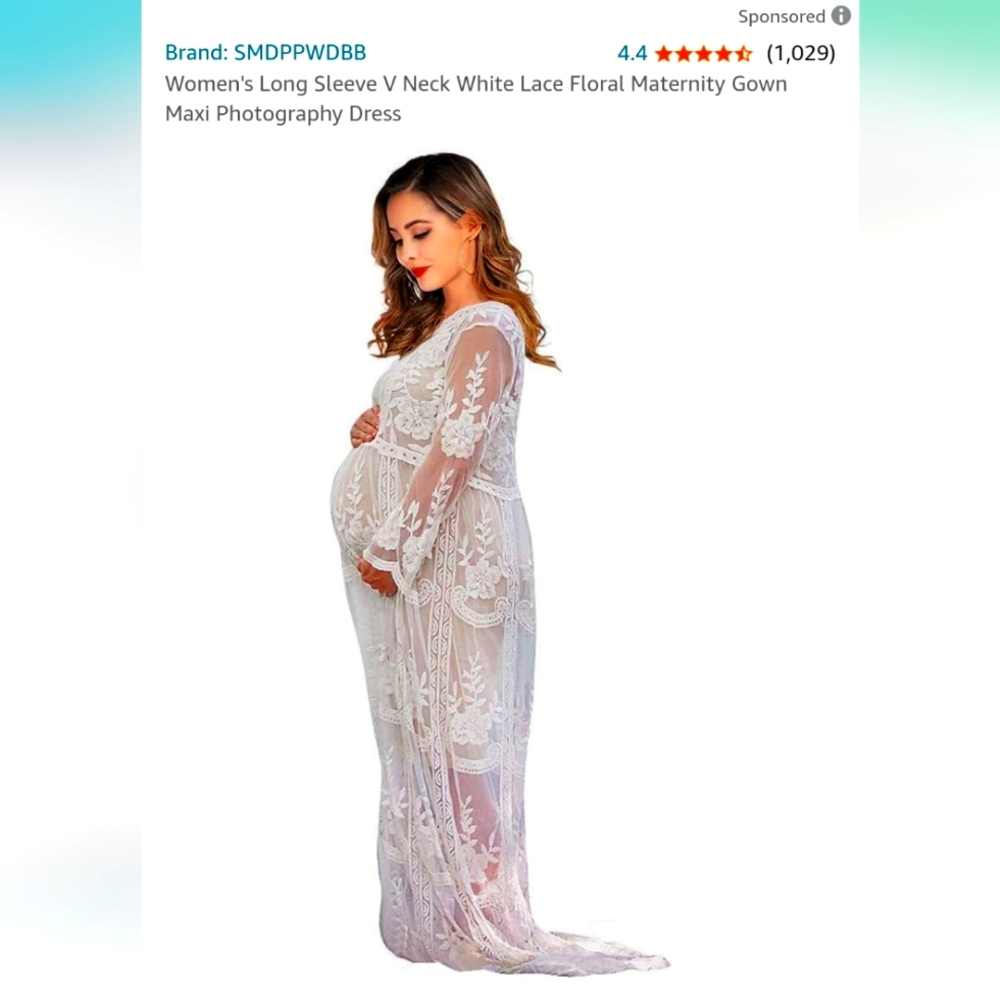 White lace maternity shoot dress
